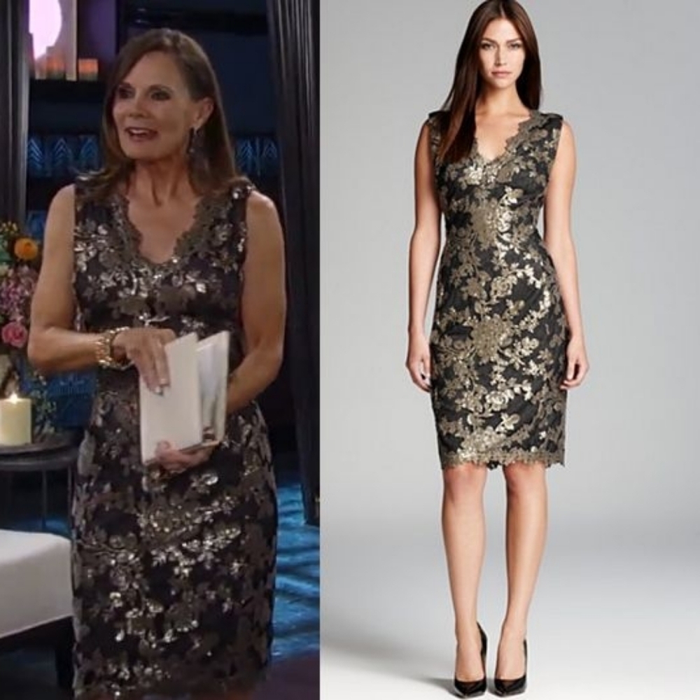 Tadashi Shoji Gold Floral Lace Midi Dress (16W)